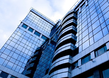 prospective view to new modern building skyscrapers of business